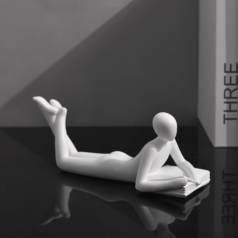 LINZHEN Style-A White Thinker Reads Book Decoration Reader Bookend for Home Aesthetic, Study, and Wine Cabinet – Stylish Shelf Decor Accent and Thoughtful Gift for Living Room, Bar, or Coffee Shop - Image 1